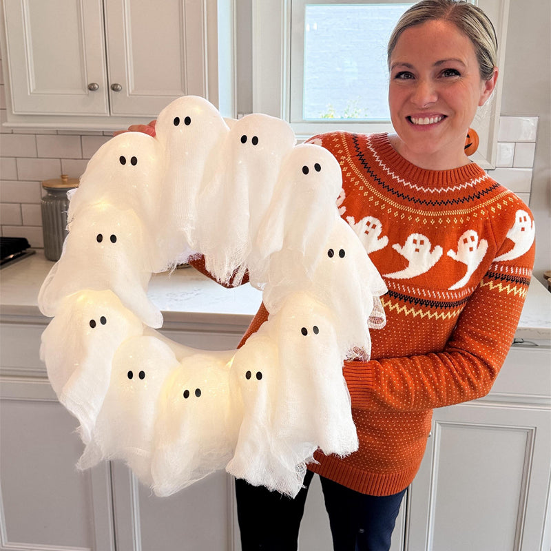 Halloween Light Ghost Wreath Front Door Arrangement Pendant