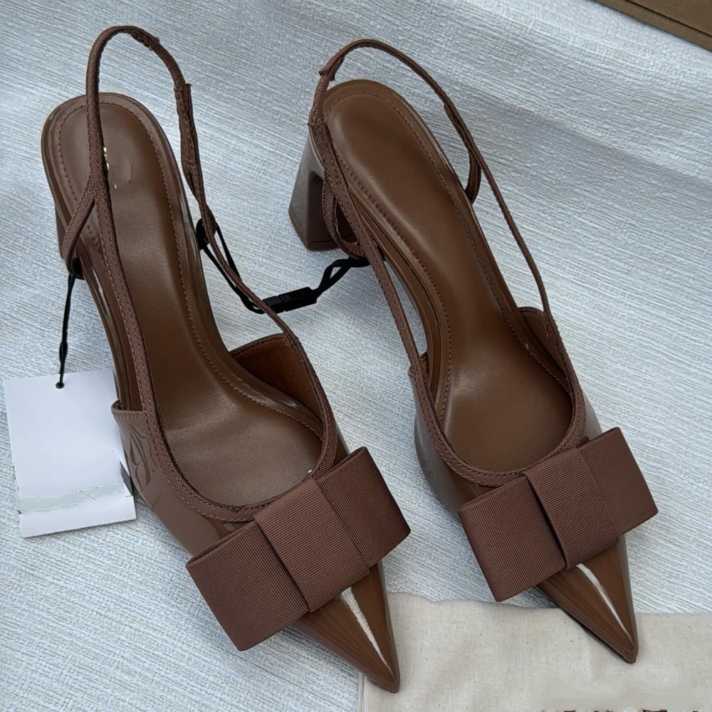 Pointed Bowknot Chunky Heels